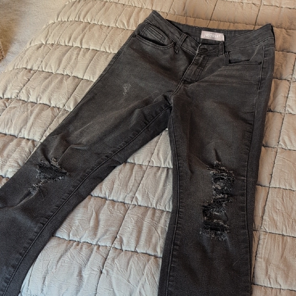 Just USA Charcoal Distressed Skinny Jeans